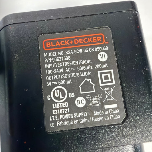 BLACK+DECKER SSA-5CVI-05 US 050060 5V 600mA Charger Power Supply Adapter