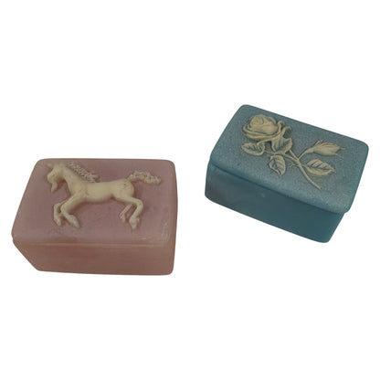 Lot of 2 Mini Trinket Boxes Blue Rose & Pink Unicorn Seattle Waterfront Landmark