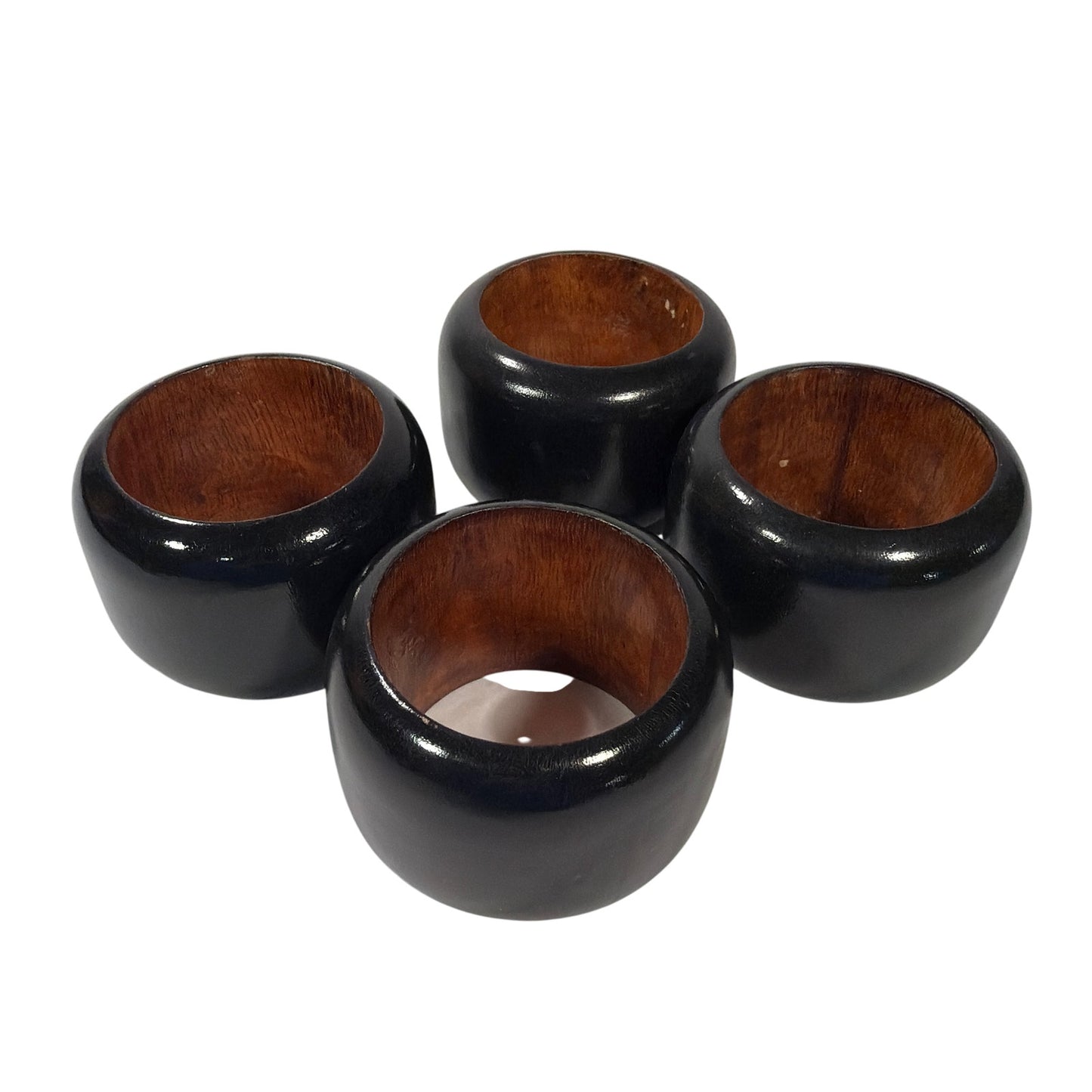 Set of 4 Black Lacquered Wooden Napkin Rings 34mm Inner Diameter