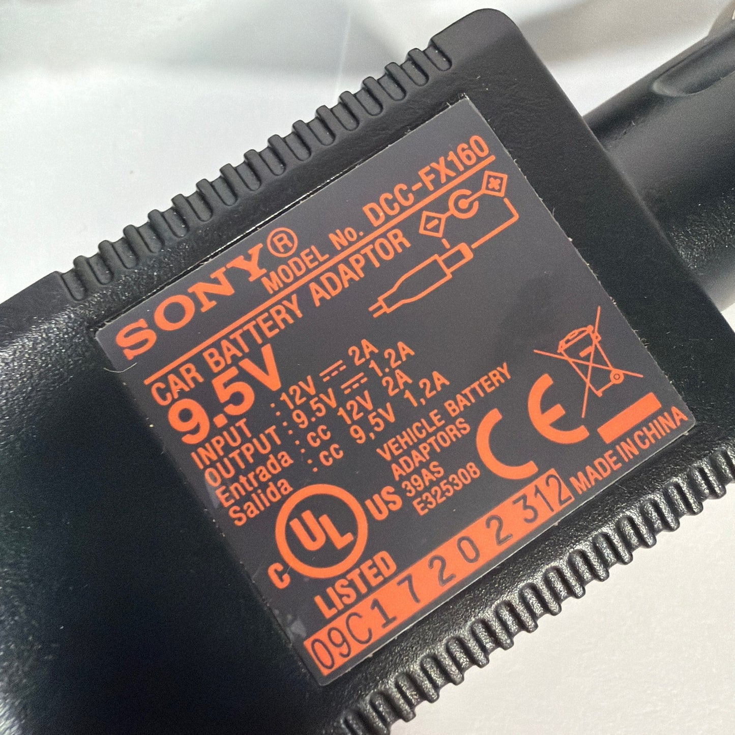 Sony DCC-FX160 9.5V Car Battery Adaptor Power Cord Tested Working