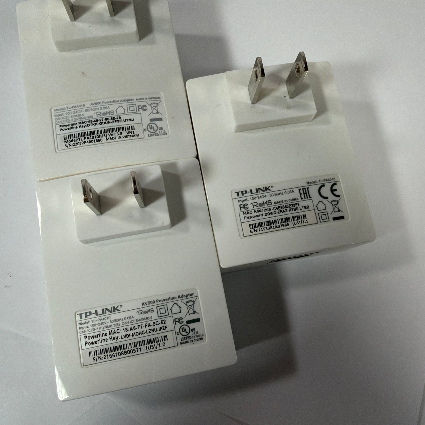 TP-Link TL-PA4010 AV500 Powerline Ethernet Adapters Lot of 3 Tested Working