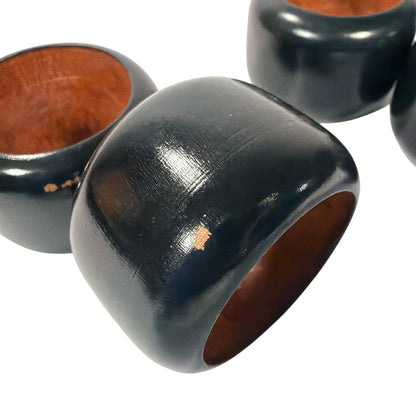 Set of 4 Black Lacquered Wooden Napkin Rings 34mm Inner Diameter