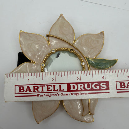 2001 Burnes of Boston Floral Mini Picture Frame Pink Gold Rhinestone 1.75 In