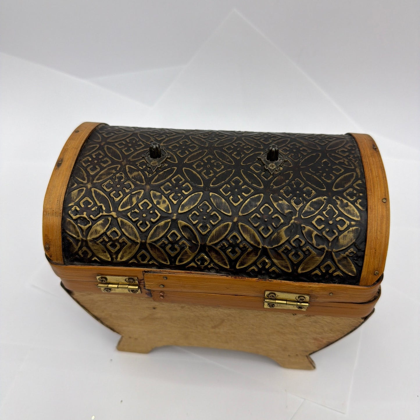 HD Designs Small Wooden Treasure Chest Decorative Trinket Box Brown Black Gold