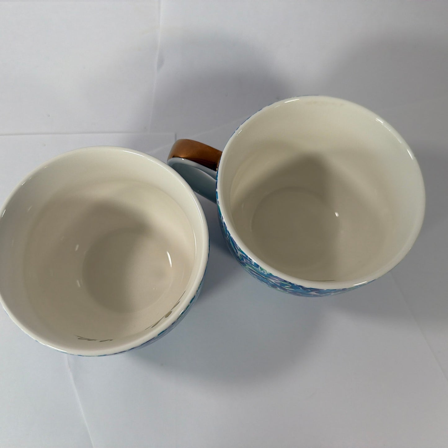 Lilly Pulitzer Blue Green Floral Ceramic Mug Set of 2 with Gold-Tone Handles