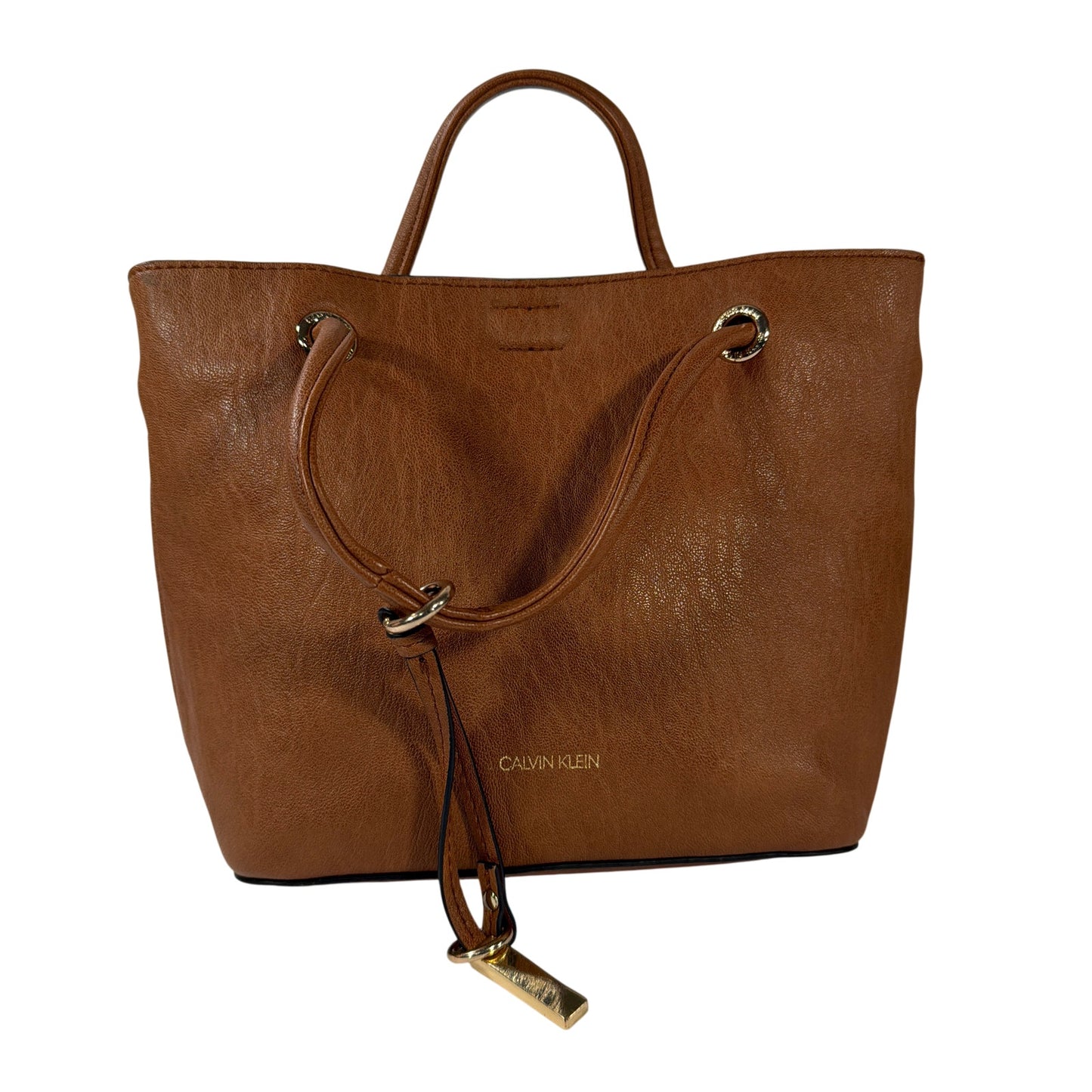 Calvin Klein Brown Tote Handbag with Orange Interior Approx 9 x 7 x 3