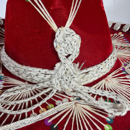 Sombreros Sanchez Red Velvet Charro Sombrero Hat Silver Trim Sequins 15in
