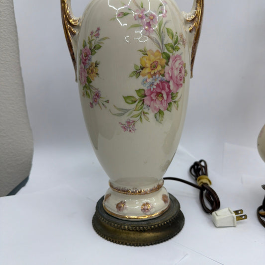 Lot of 2 Vintage Porcelain Floral Table Lamps for Repair As-Is