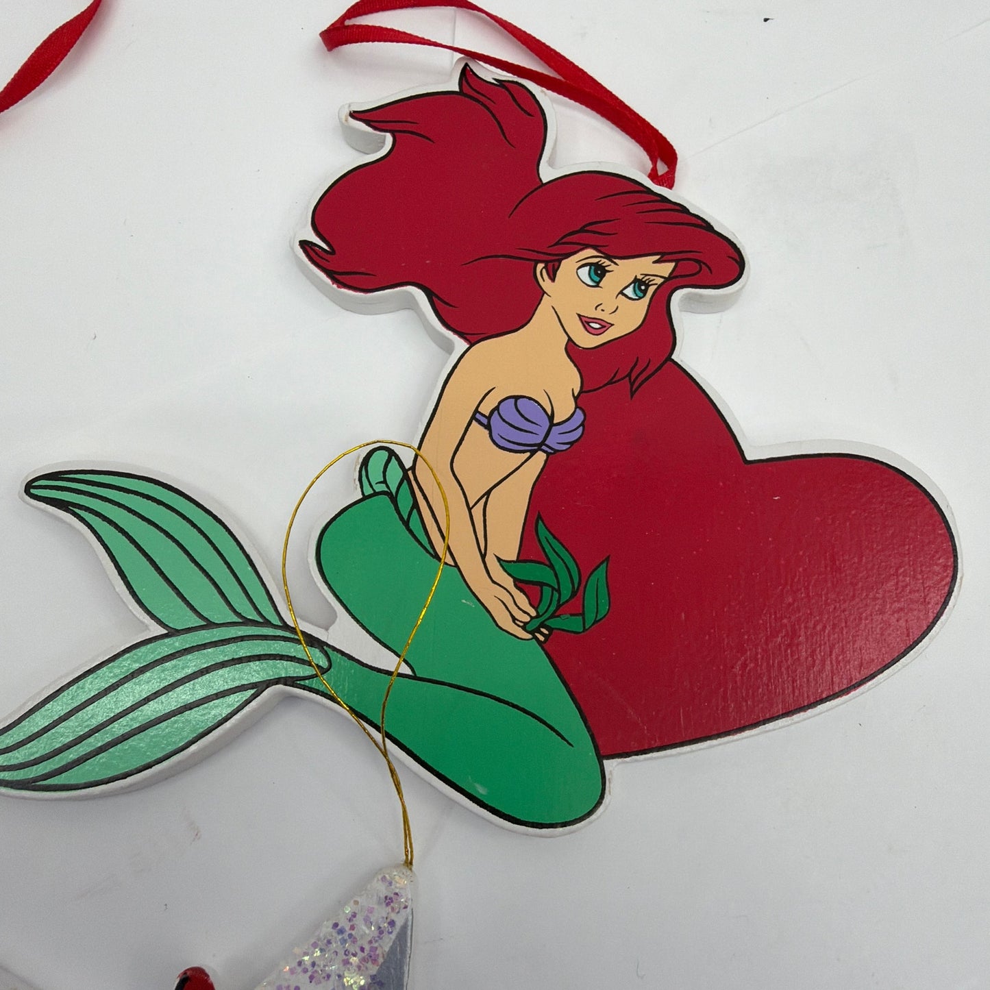 Vintage Disney Christmas Ornament Lot Mickey Minnie Ariel Wood Cutouts