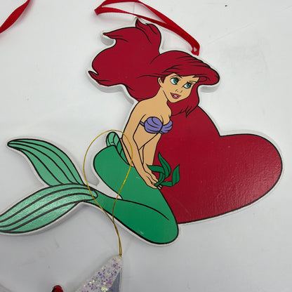 Vintage Disney Christmas Ornament Lot Mickey Minnie Ariel Wood Cutouts