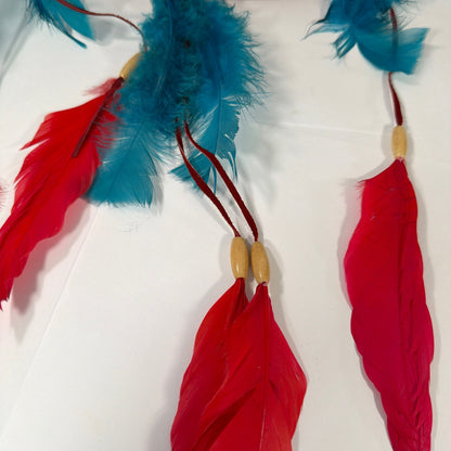 12 Inch Dreamcatcher Wall Hanging Red Hoop with Blue and Red Feathers
