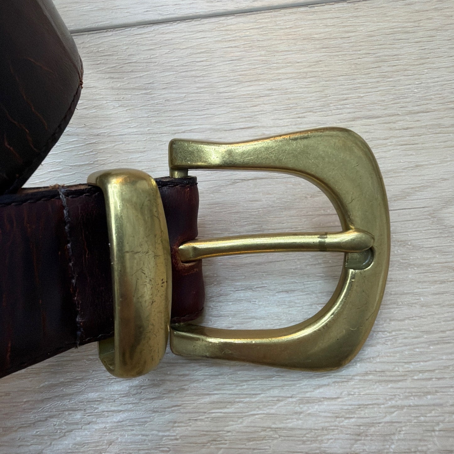 The Ritz Accessories Collection Genuine Leather Belt Brown Brass Buckle Size M ￼