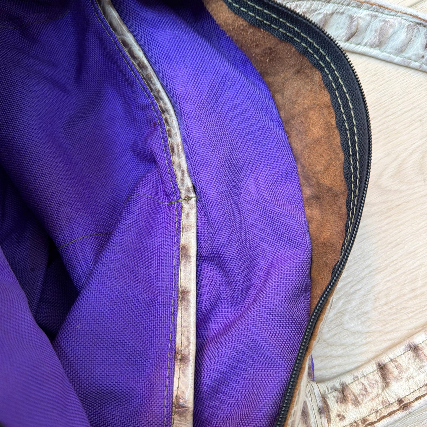 Laurel Dasso Purple Woven Tote Bag Croc Embossed Leather Trim 16x10x7