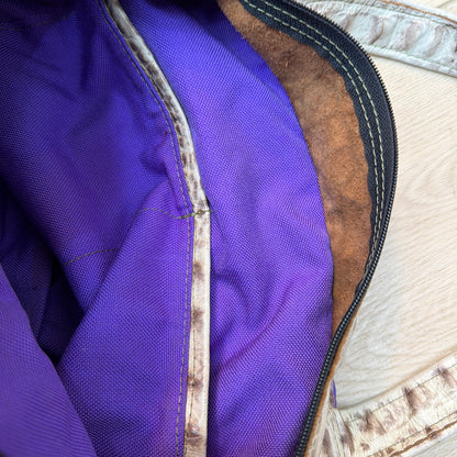 Laurel Dasso Purple Woven Tote Bag Croc Embossed Leather Trim 16x10x7