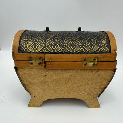 HD Designs Small Wooden Treasure Chest Decorative Trinket Box Brown Black Gold