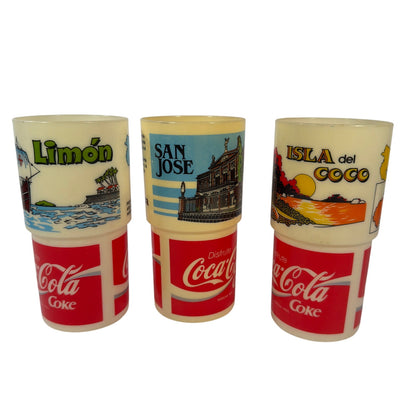 Coca-Cola Costa Rica Souvenir Stackable Plastic Tumblers Lot of 3 Limón San José