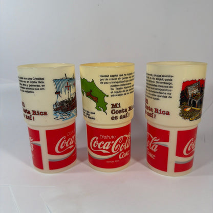 Coca-Cola Costa Rica Souvenir Stackable Plastic Tumblers Lot of 3 Limón San José