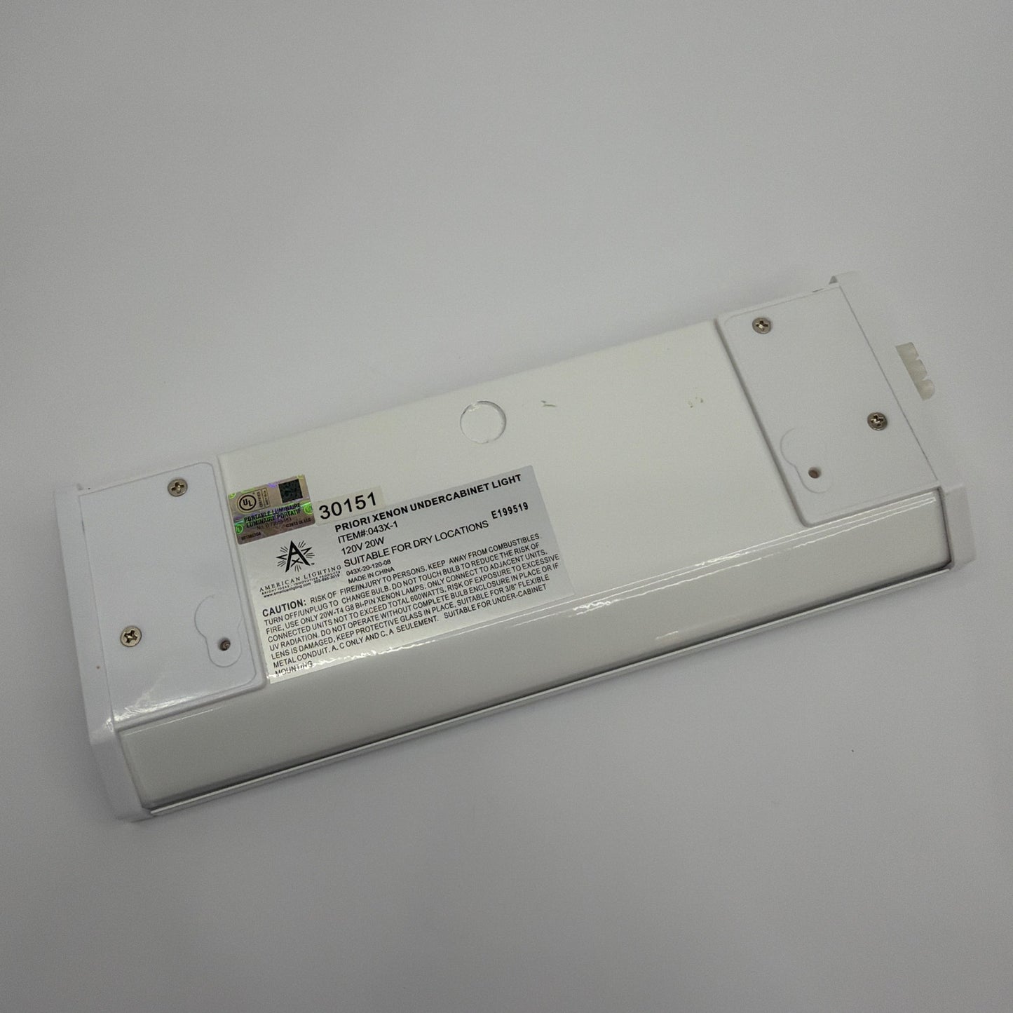 American Lighting Priori 043X-1-WH 10.25in Xenon Undercabinet Light White