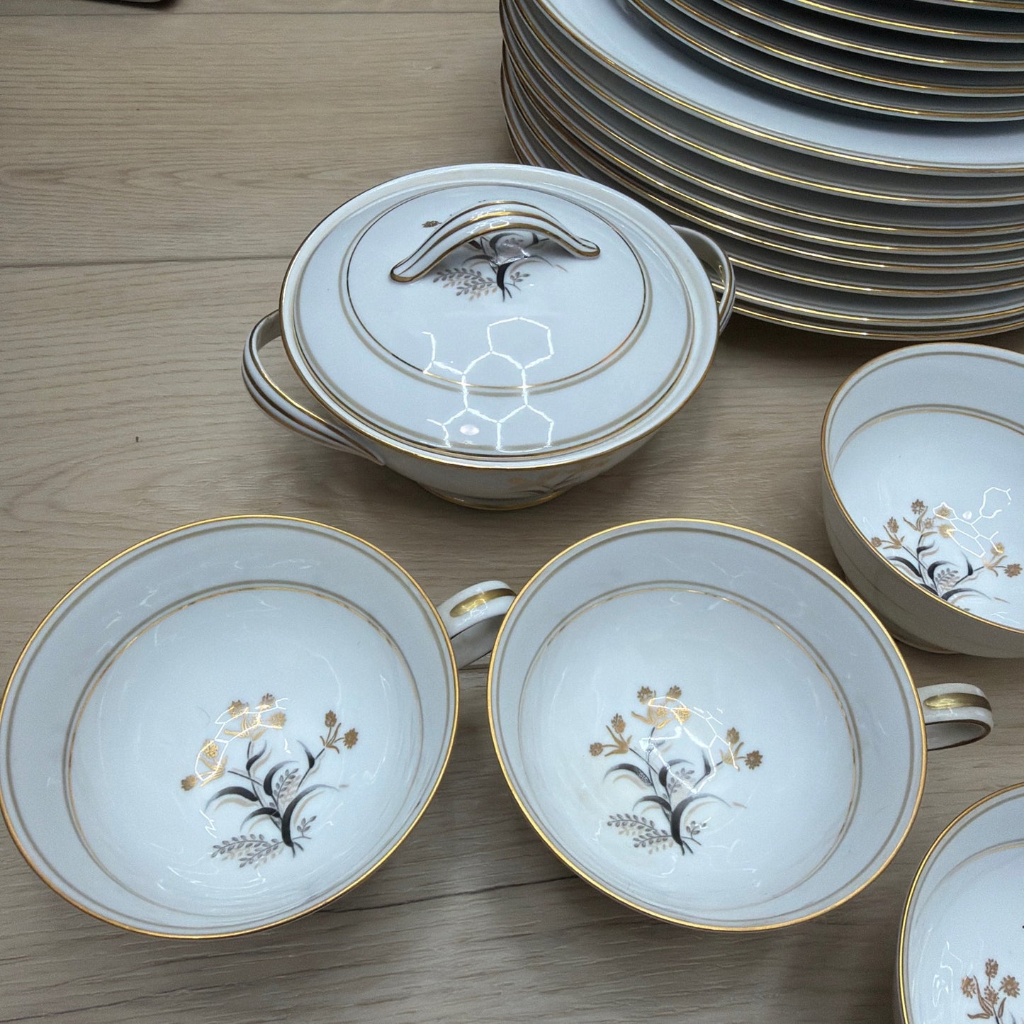 Noritake Winton 5521 White Gold Floral China Dinnerware Set Service for 8