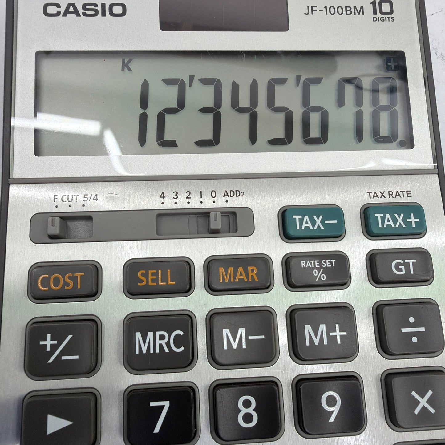 Casio JF-100BM 10-Digit Desktop Calculator Silver Black Tested Working