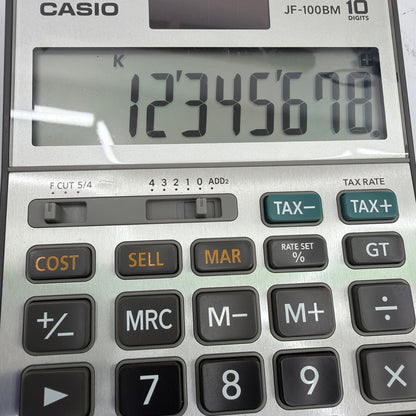 Casio JF-100BM 10-Digit Desktop Calculator Silver Black Tested Working