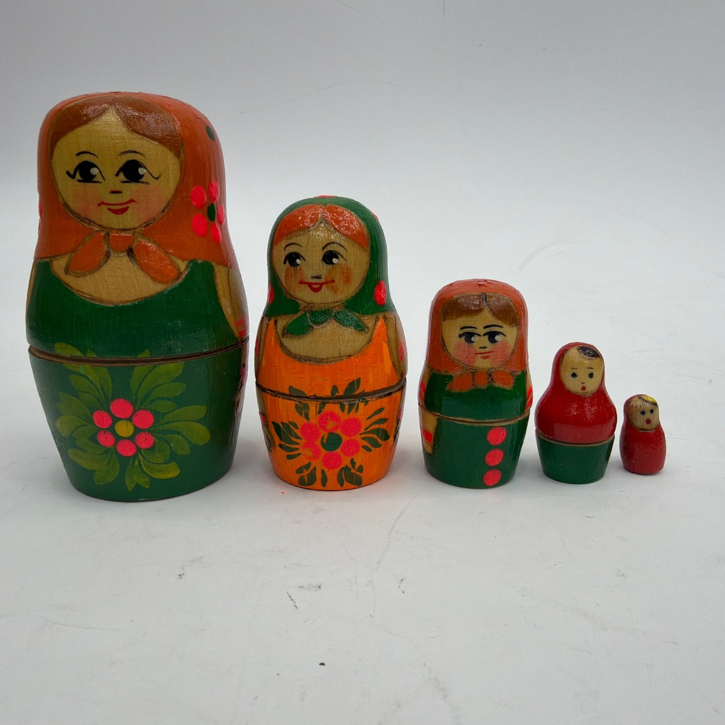 Vintage Russian Matryoshka Nesting Dolls Set of 5 "Alyonka" with Paper Label