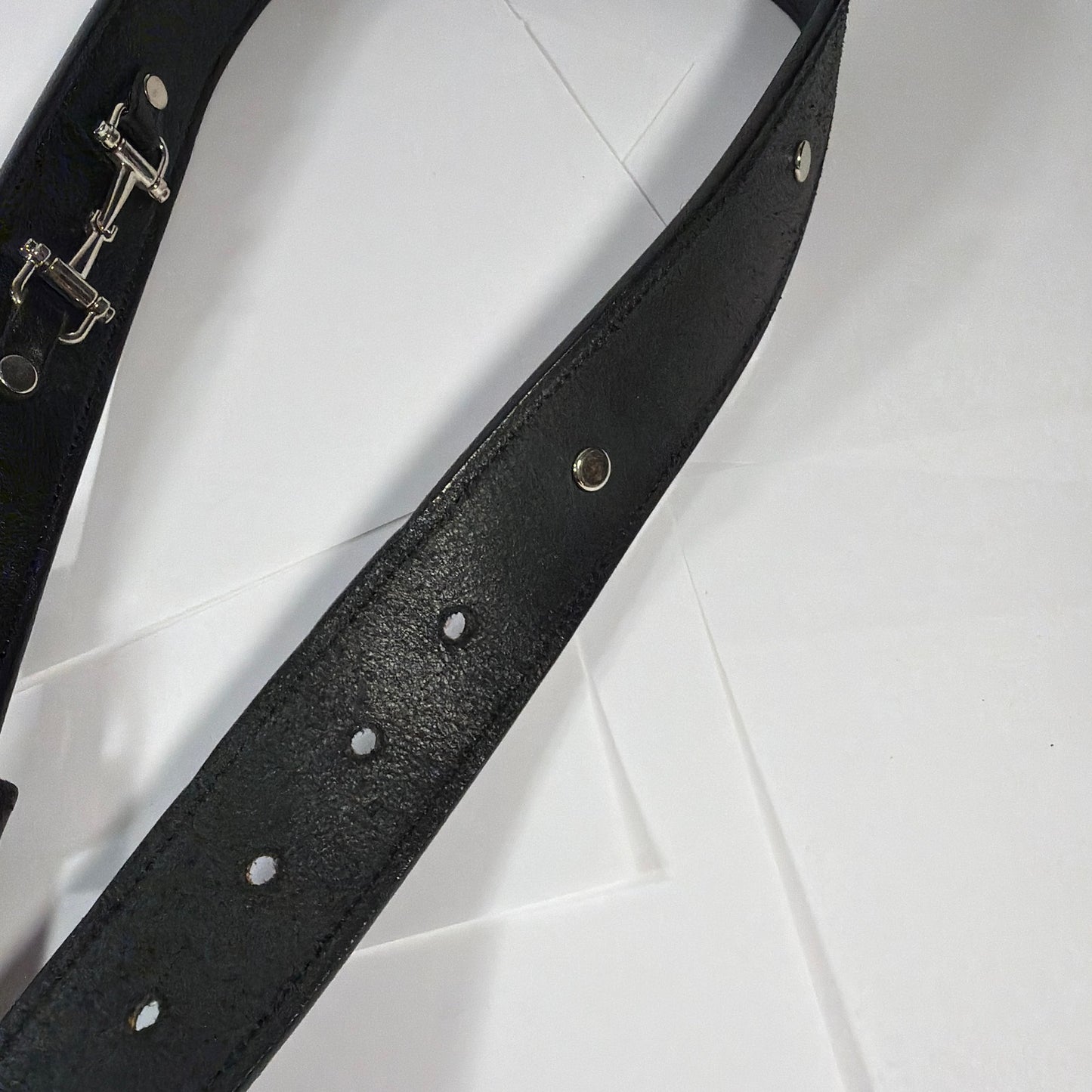 Tory Burch Black English Bridle Leather Belt Size 28 Solid Brass Buckle