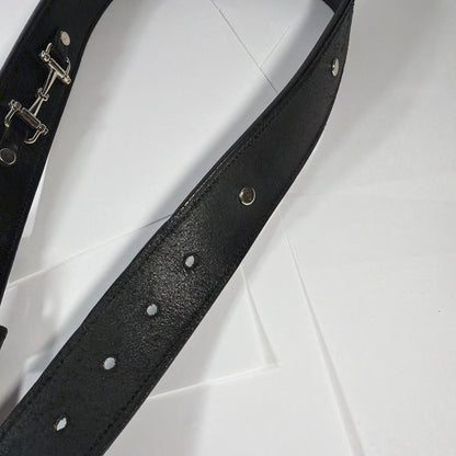 Tory Burch Black English Bridle Leather Belt Size 28 Solid Brass Buckle