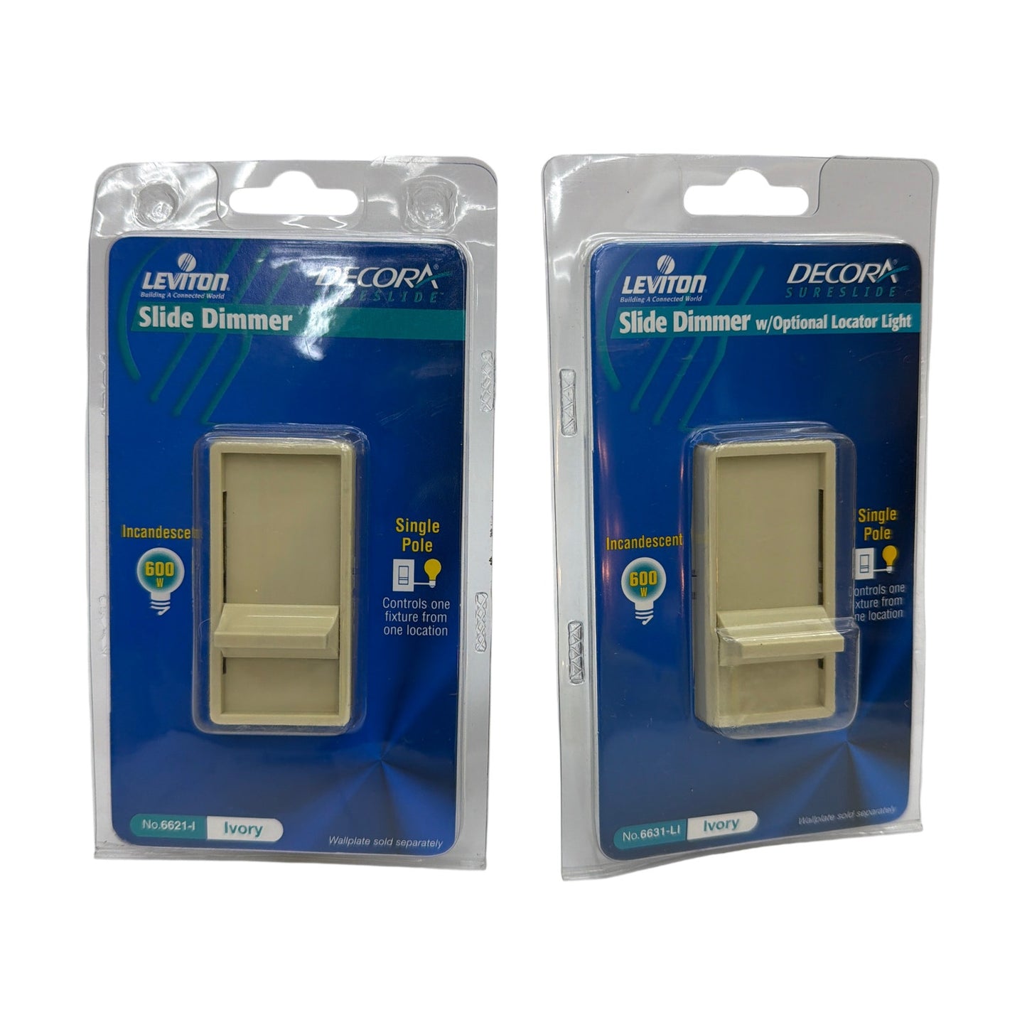 Leviton Decora SureSlide 6621-I 6631-LI 600W Ivory Slide Dimmer Lot of 2