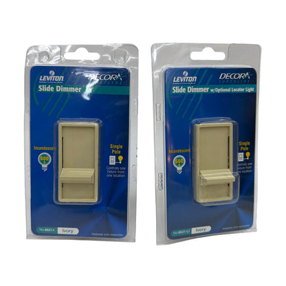 Leviton Decora SureSlide 6621-I 6631-LI 600W Ivory Slide Dimmer Lot of 2