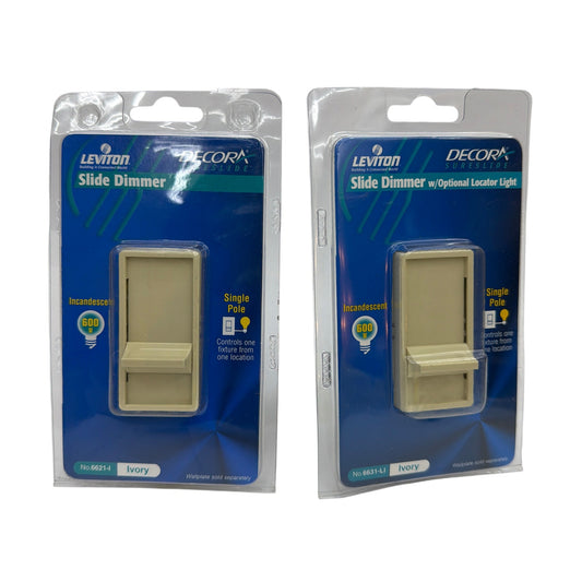 Leviton Decora SureSlide 6621-I 6631-LI 600W Ivory Slide Dimmer Lot of 2