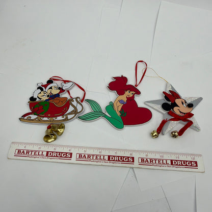 Vintage Disney Christmas Ornament Lot Mickey Minnie Ariel Wood Cutouts