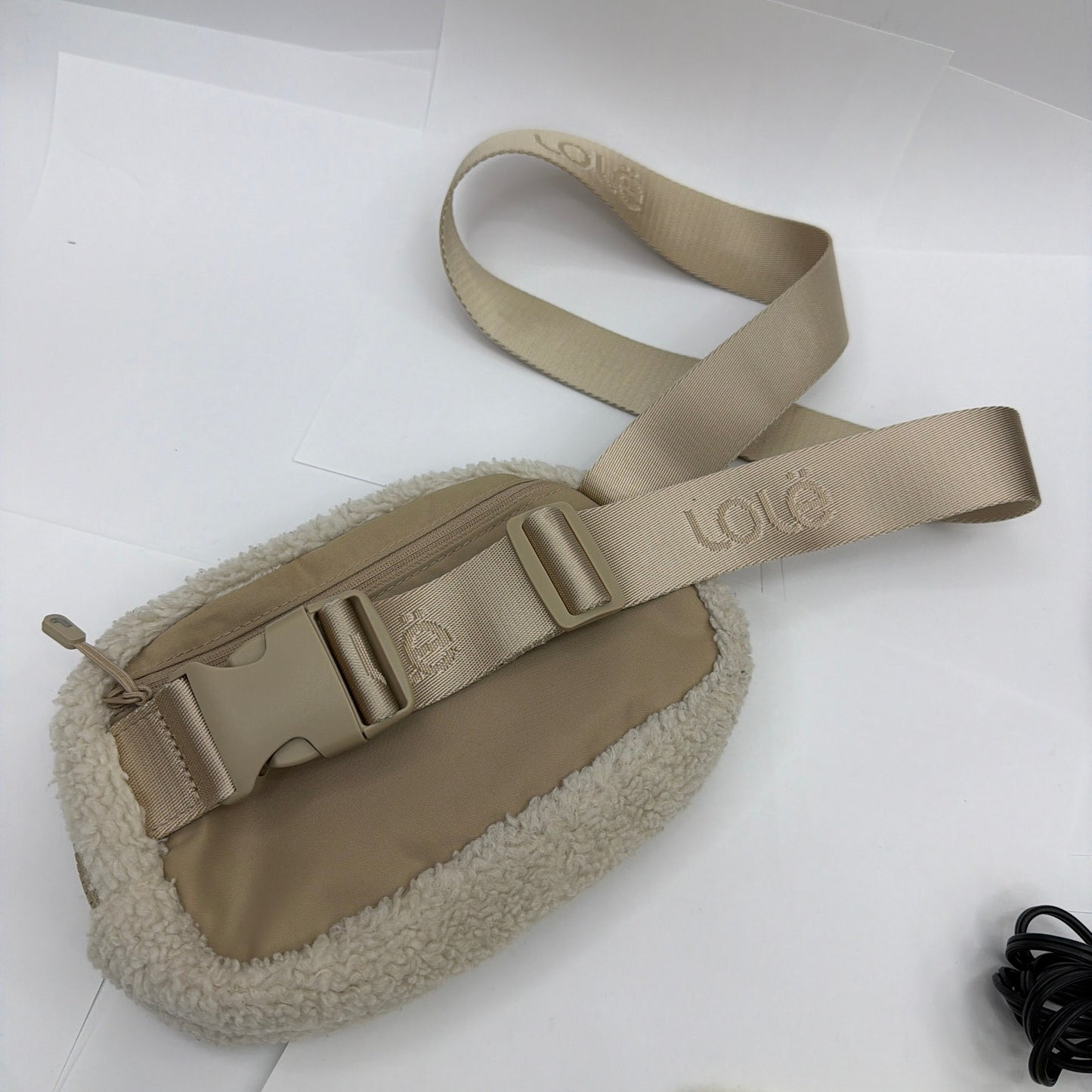 Lole Sherpa Fleece Belt Bag Tan Cream Crossbody Waist Pack