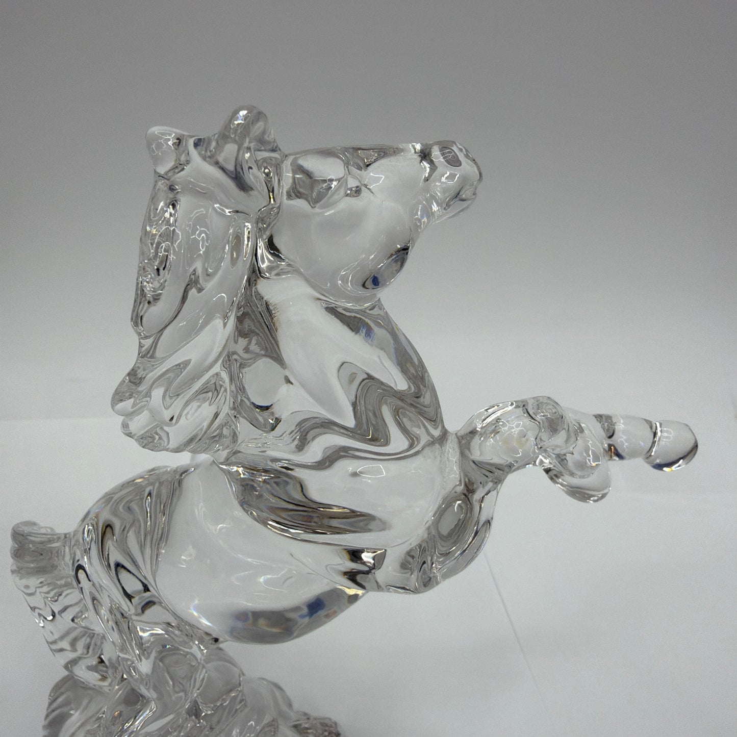 Clear Glass Rearing Horse Figurine 7 1/4 in Tall