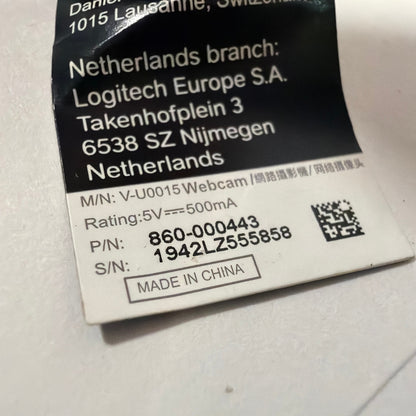 Logitech V-U0015 HD 720p USB Webcam Black Tested Working