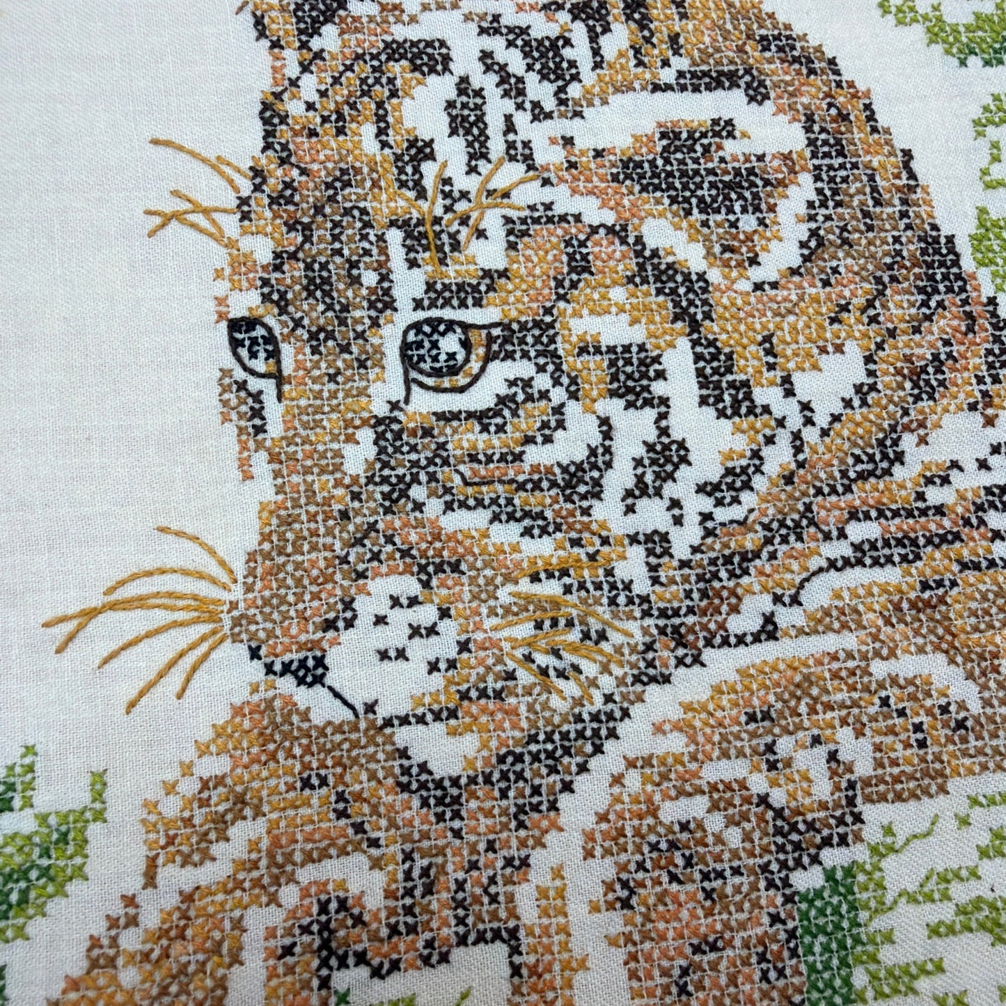 Framed Tiger Needlework Cross Stitch Wall Art 16 x 20 Bamboo Style Frame