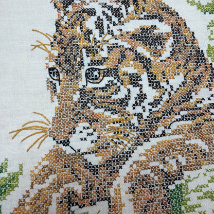 Framed Tiger Needlework Cross Stitch Wall Art 16 x 20 Bamboo Style Frame