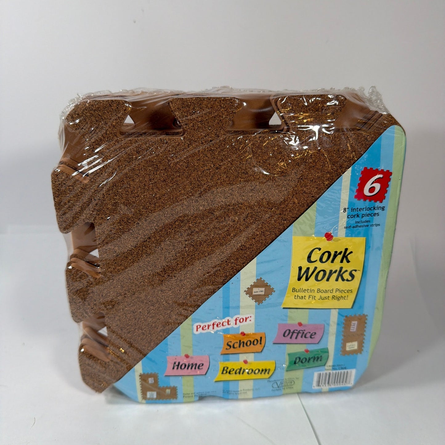 Cork Works Interlocking Cork Bulletin Board Pieces 6-Pack 8 in Tiles 16x24