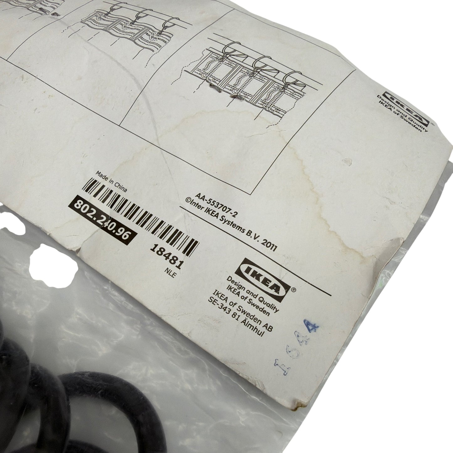 Lot of 2 IKEA SYRLIG Curtain Rings with Clips & Hooks Black 38 mm 802.240.96
