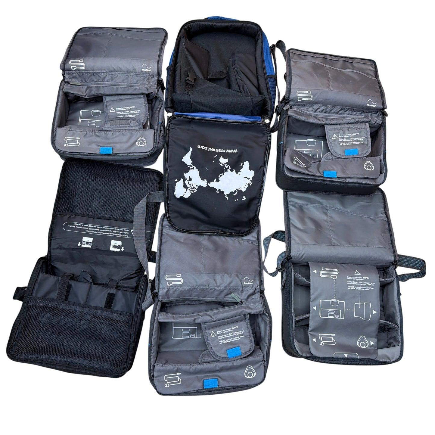 Lot of 6 ResMed CPAP Machine Travel Carry Bags – Gray/Black/Blue