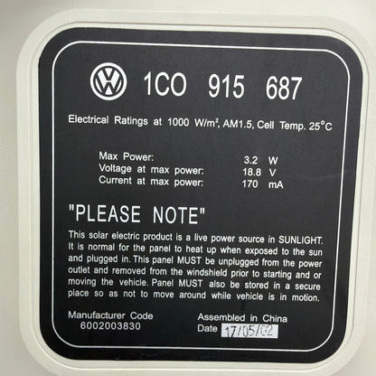 VW Volkswagen 1C0 915 687 Solar Battery Trickle Charger Panel 12V