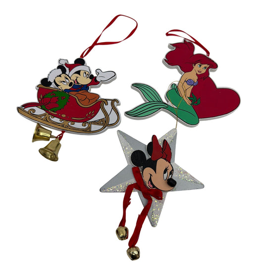 Vintage Disney Christmas Ornament Lot Mickey Minnie Ariel Wood Cutouts