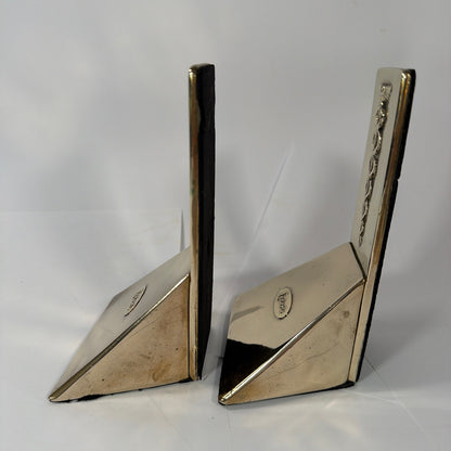 Lederle Caduceus Medical Bookends Pair Silver/Gold Tone Metal