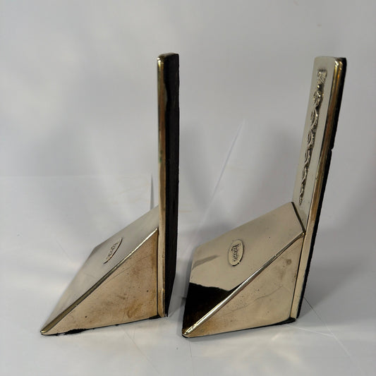 Lederle Caduceus Medical Bookends Pair Silver/Gold Tone Metal