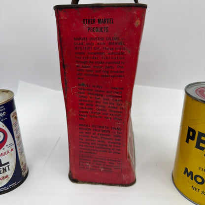 Vintage Oil Can Lot Marvel Mystery Oil Pennzoil STP Treatment Tins Movie Prop