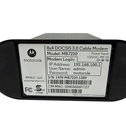 Motorola MB7220 DOCSIS 3.0 8x4 Cable Modem with Cables and Power Adapter