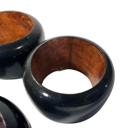 Set of 4 Black Lacquered Wooden Napkin Rings 34mm Inner Diameter