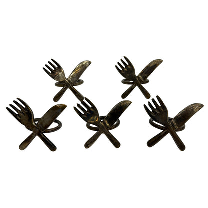 Brass-Tone Fork and Knife Napkin Rings 28mm Inner Diameter Lot of 5