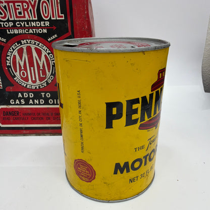 Vintage Oil Can Lot Marvel Mystery Oil Pennzoil STP Treatment Tins Movie Prop