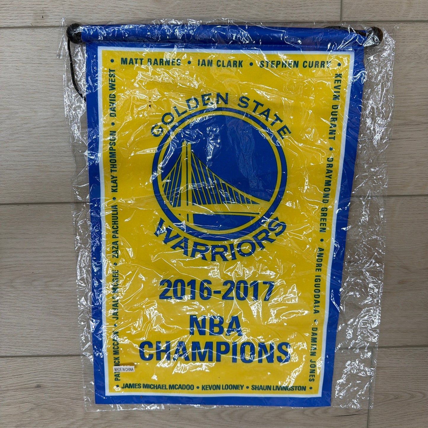 Golden State Warriors 2016-2017 NBA Champions Banner 11 x 17 Blue Yellow